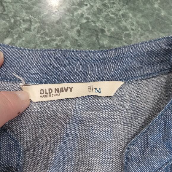 Old Navy Shirt Dress Chambray 100% Cotton Roll Tab sz M Pockets Western Coastal - Picture 10 of 15